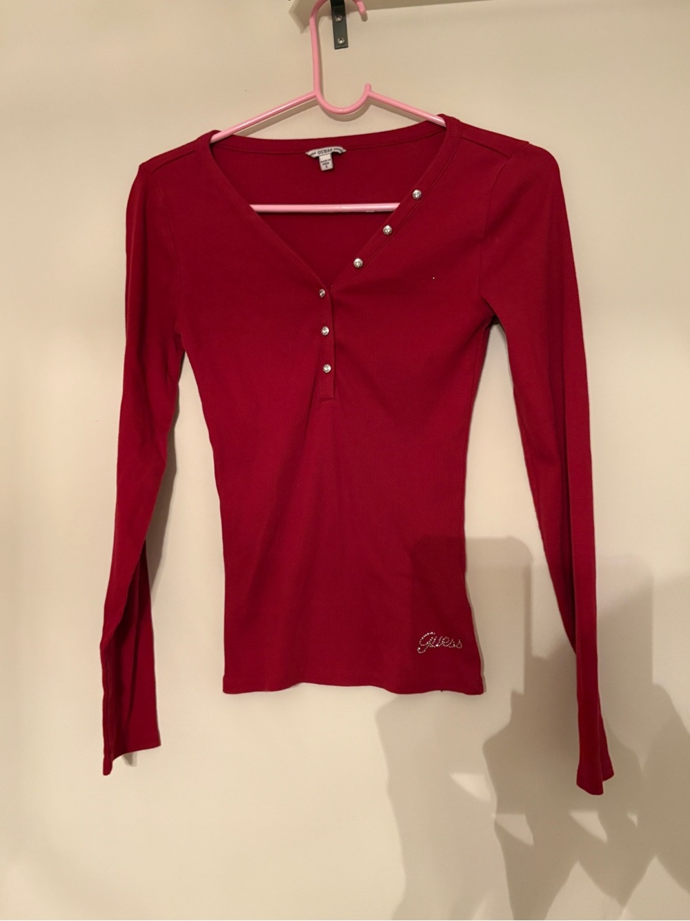 Guess Red Y2K Henley Top